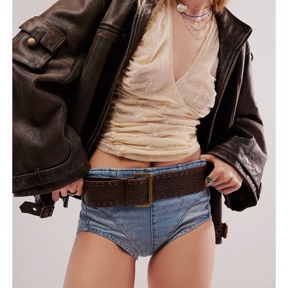 We The Free Denim High‎ Waist Keep It Brief Denim Micro Shorts XS Blue Zipper